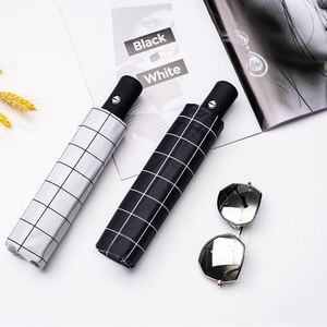 ร่มพกพาแบบพับได้ ป้องกันรังสียูวี ลายตารางสีดำเคลือบกันแดด กันฝน กันแดด - Product Image 1