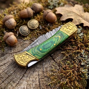 UA Supplies Industrial Grade Hand Forged Damascus Steel <b>Back</b> Lock Folding Knife Engraved Wood Handle <b>Drop</b> Point Hunting OEM - Product Image 3