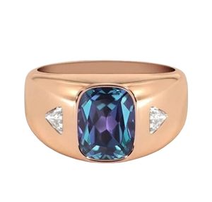 Luxury 925 Sterling <b>Silver</b> 18K Gold Plated Alexandrite Signet Ring Oval Cut Diamond Accent Classic Wedding Band Ring - Product Image 1