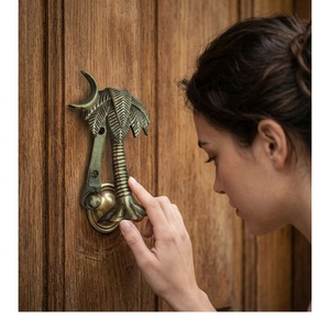 Tropical Palm Tree <b>Door</b> Knocker With Crescent Moon Brass Finish Durable Design For <b>Door</b> - Product Image 2