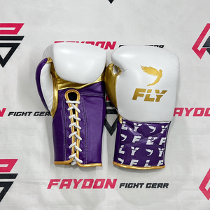 Black/Golden/White Customized New Fly Printed Adjustable Hook & Loop Laced Up Sparring Boxing Gloves - Product Image 4