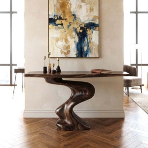 Modern Sculptural Solid Wood Console Table Handmade Pedestal Base Contemporary Living Room Furniture Entryway Table - Product Image 2