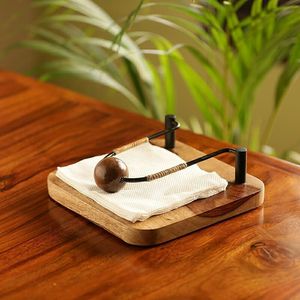Classic Walnut Finish Napkin <b>Caddy</b> – Chrome Weighted Bar Tabletop Paper Organizer - Product Image 6