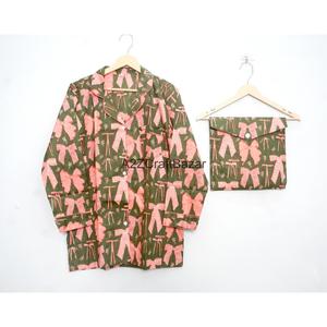 Ensemble de pyjama pour femmes en coton 100% fait main, à fleurs, avec taille élastique et manches longues, séchage rapide et respirant, toutes saisons - Product Image 2