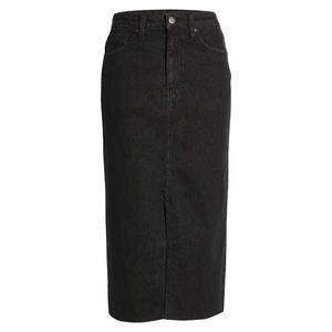 Jupes en jean noir délavé taille naturelle pour femmes, longues et droites, décontractées, pour l'hiver, avec fente avant, pour la vente en gros personnalisée - Product Image 2