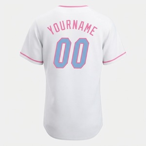 Camiseta de Béisbol Blanca Personalizada para Mujer, Nombre del Equipo 00, Estampado Rosa y Azul, Cuello en V, Manga Corta, Transpirable, Poliéster, Uniforme para Adultos - Product Image 5