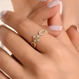 Moissanite Geometric Open <b>Ring</b> 925 Sterling Silver Rose Gold Plated Prong Setting <b>Adjustable</b> Stackable Diamond Style Engagement - Product Image 4