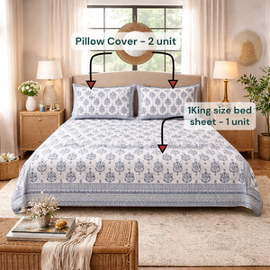 Parure de lit plate en pur coton Jaipur, imprimée à la main, teintures non toxiques, 108x90, 200TC, 3 pièces, douce, durable, écologique, lavable en machine - Product Image 6