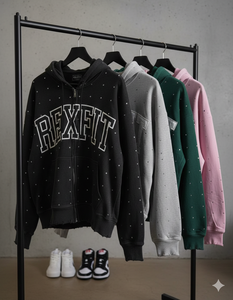 Novedad 2026: Sudaderas con capucha de felpa francesa de alto gramaje, estilo streetwear, con pedrería en toda la superficie y bordado desgastado, con cremallera. - Product Image 6