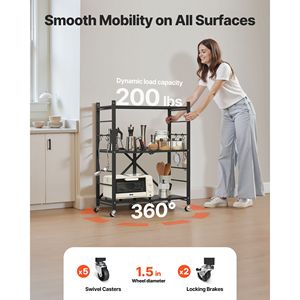 Scaffale Pieghevole a 3 Ripiani in Metallo 30x13x36 Pollici, Unità di Stoccaggio con 5 Ruote, Organizzatore Senza Montaggio - Product Image 2