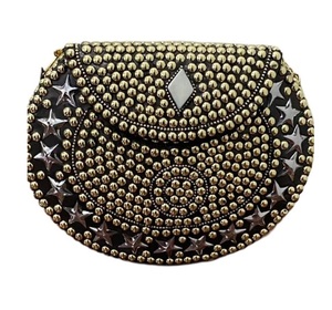 Irregular Shape Gold Plated Metal Clutch <b>Bag</b> With Star <b>Studs</b> And Chain Strap Fashion Craft - Product Image 6