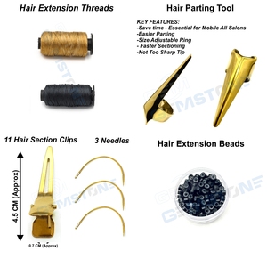 GEMSTONE ENTERPRISES Kit d'outils d'installation d'extensions capillaires en acier inoxydable : Pince de pose, Pince d'ouverture, Aiguilles à boucle de traction - Product Image 6