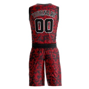 Conjunto de Uniforme de Baloncesto Personalizado Unisex, Rojo, Negro, Camuflaje, Cuello en V, Sin Mangas, Malla Transpirable, Nombre del Equipo 00 100% - Product Image 3