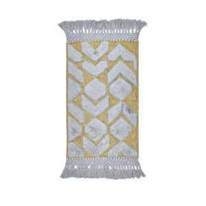 Tapis de prière moderne géométrique gris moutarde tufté - Janamaz bohème en laine avec franges en macramé - Product Image 2