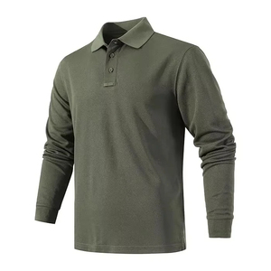 Men's Long Sleeve Solid Cotton Pique Polo Shirt Casual Anti-Wrinkle Regular Fit Knitted Design Button Front Green - Product Image 4