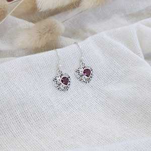 Red Garnet Gemstone Peace Shape <b>Gold</b> Plated 925 Sterling Silver Drop <b>Earrings</b> Handmade Jewelry Trendy Birthday Gift for Women - Product Image 6