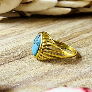Bagues Bohèmes en Cuivre et Turquoise au Design Unique, Bijoux Ethniques en Laiton pour Femmes, Plaqué Or 18 carats, Anneau Tribal Tendance, Vente en Gros/OEM/ODM - Product Image 4
