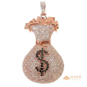 Collar Hip Hop Unisex con Colgante de Bolsa de Dinero y Símbolo de Dólar, Chapado en Oro Rosa sobre Plata, con Incrustaciones de Moissanita, Regalo - Product Image 1