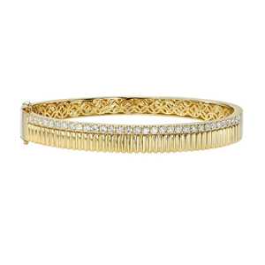 Bracelet jonc côtelé à charnière en or massif 14k 18k avec diamant de laboratoire rond, fermoir boîte, pour usage quotidien, luxe moderne, vente en gros - Product Image 3