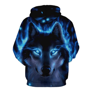 Sudadera Unisex con Estampado de Lobo 3D, Ojos Azules Brillantes, Formal, 100% Algodón, Antiarrugas, Forro Polar, Corte Regular, para Otoño - Product Image 2