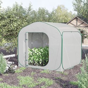 Tettoia per Serra in Legno Ecologica 7x7x6 con Porta con Cerniera in Polietilene per Piante e Fiori da Interno Invernali, Bianca - Product Image 2
