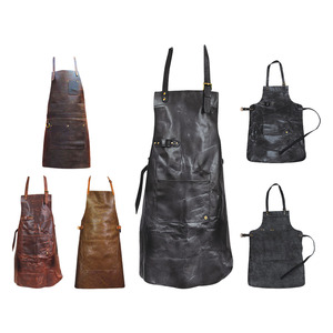 High Quality Cowhide Finish <b>Leather</b> Welding <b>Apron</b> Heavy Duty Abrasion Flame Retardant Firefighting Barbeque Oven Bakery European - Product Image 1