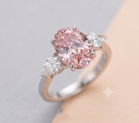 Diamante Cultivado en Laboratorio Certificado por IGI, Corte Ovalado Floral Rosa de 3.0CT, con Piedra Lateral en Forma de Pera, Chapado en Oro de 14K, Anillo Solitario para Compromiso o Aniversario