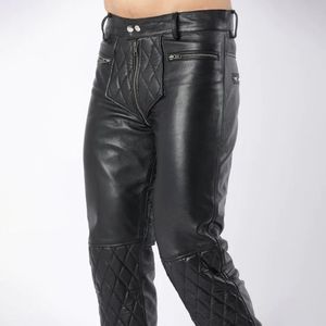 Pantalones de cuero de cordero para hombre, antiarrugas, de secado rápido, acolchados, con cremallera completa en la espalda, estilo motero. - Product Image 2