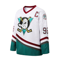 Maillot de hockey sur glace Mighty Ducks Anaheim personnalisé unisexe blanc, bleu sarcelle, rouge, col en V, manches longues, maille respirante, séchage rapide, été