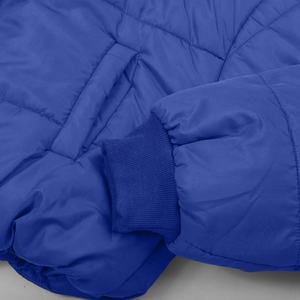 Veste matelassée personnalisée pour femme, bleu uni, manches longues, col montant, fermeture éclair, rembourrage épais en coton, longueur courte, pour l'hiver - Product Image 4