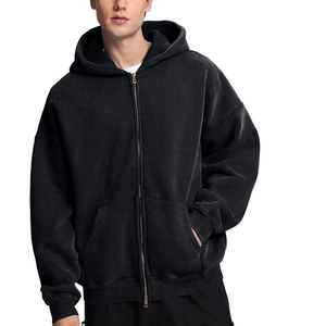 บริการ OEM เสื้อฮู้ดดี้สตรีทแวร์ผู้ชายแบบสั่งทำพิเศษ ทรงโอเวอร์ไซส์ ซิปหน้า ผ้าหนา ล้างสีแบบแอซิดวอช สไตล์ดิสเทรส ผ้าฝ้าย 100% - Product Image 1