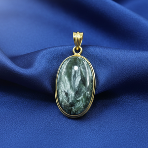 Pendentif ovale en séraphinite naturelle, argent sterling 925, plaqué or rose, or jaune, bijoux de guérison en cristal, cadeau pour femmes, unisexe - Product Image 3
