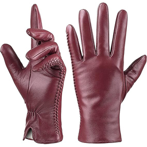Gants longs en cuir pour femmes avec détail nœud et doublure en polaire pour l'élégance des soirées d'hiver - Product Image 1