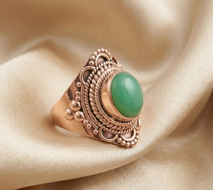 925 Sterling Silver Green Chrysoprase <b>Statement</b> <b>Ring</b> Vintage Boho Handmade Gemstone <b>Ring</b> Women Yellow Gold Rose Gold Plated <b>Ring</b> - Product Image 6