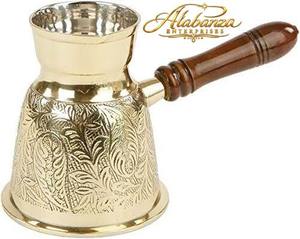 Cafetera Turca Cezve de Cobre Vintage Alabanza con Grabado Floral y Mango de Madera - Product Image 3