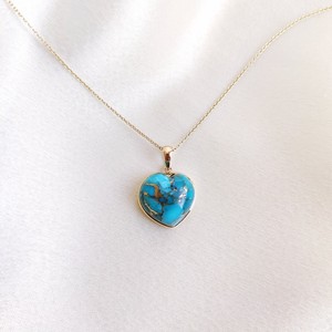 Pendentif Cœur en Cuivre et Turquoise 15x16mm Plaqué Or 14K, Breloque de Bijoux Tendance pour Femme, Pendentif en Turquoise Naturelle, Vente en Gros - Product Image 6