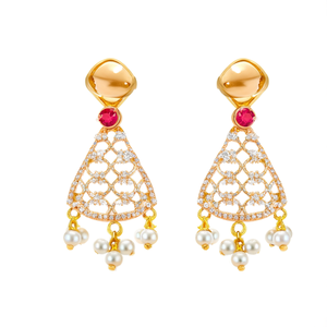 14K Rose Gold Dangler Earrings with Uncut Freshwater Pearl and Diamond Accent - Product Image 3