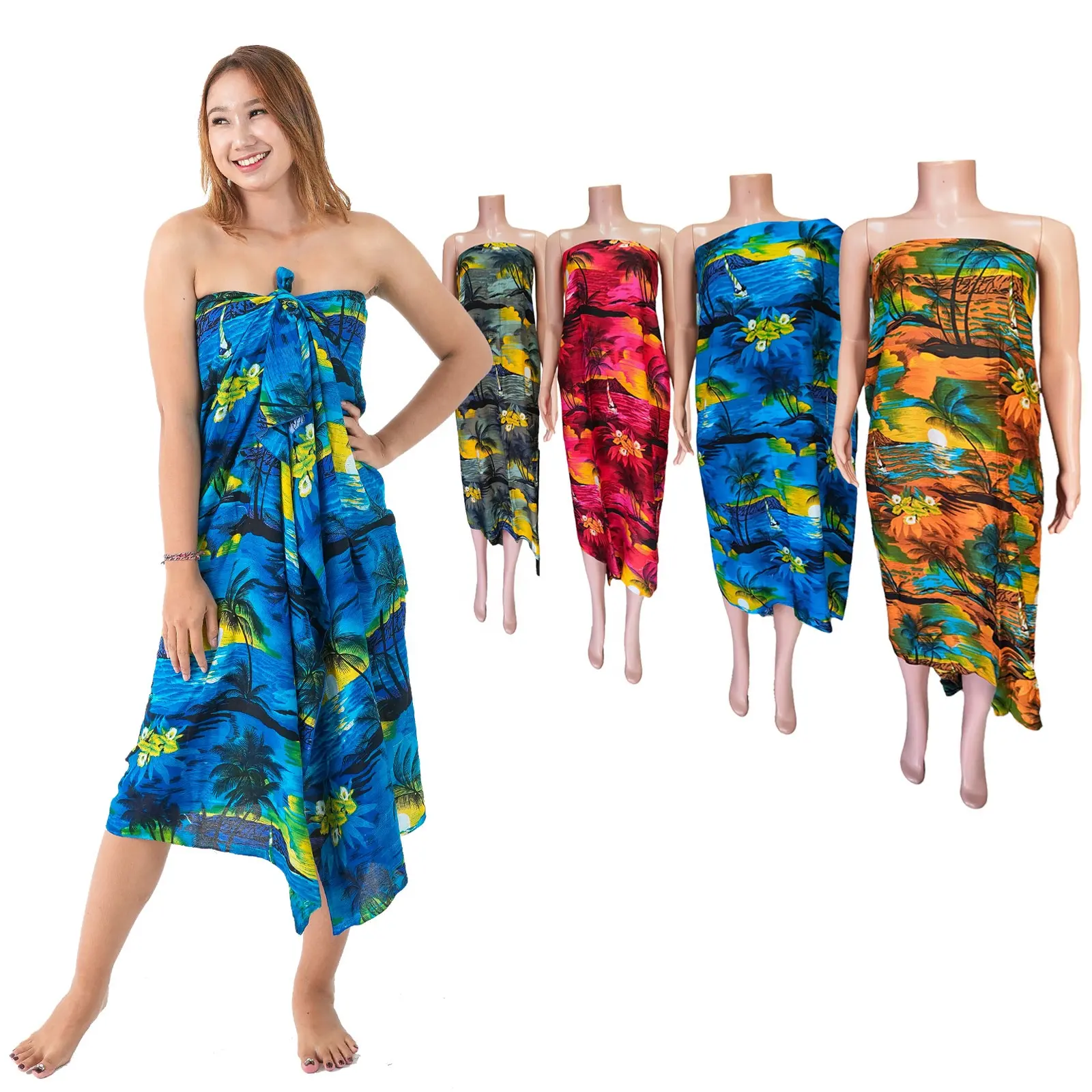 Rayon sarong pareo palm tree palm tree stampato beach swimwear bikini cover up