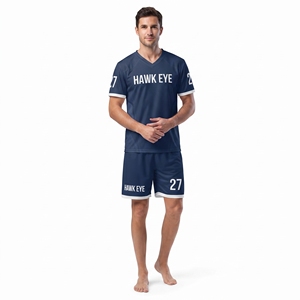 Maillot de football pour hommes en gros, col en V, manches courtes, 100 % polyester, sublimation personnalisée, coupe classique, ensemble maillot et short d'équipe - Product Image 4