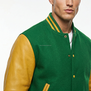 Chaqueta Varsity Personalizada Verde Lorito de Lana Teñida para Invierno, Bordado Profesional, Cortavientos Transpirable para Universidad - Product Image 3