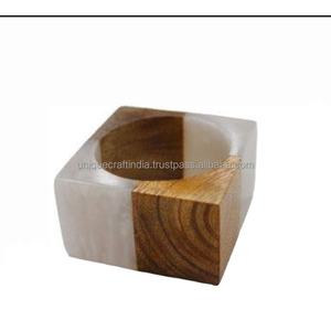 Ronds de serviette élégants en bois avec incrustation de résine bleue |   Porte-objets décoratifs pour les événements de dîner formels et les présentations de table élégantes - Product Image 2