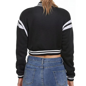 Chaquetas Varsity Cortas con Botones para Mujer, Chaqueta Universitaria Corta de Color Sólido con Parches Bordados para Damas - Product Image 2