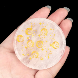 Sous-verre décoratif en cristal de quartz clair, pierre plate gravée lune et étoile, pour la création de objets artisanaux DIY - Product Image 4