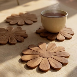 Flower Petal Solid Wood Coaster Handcrafted Heat Resistant Drink Mat Floral <b>Table</b> <b>Protector</b> Coffee Tea Cup Holder - Product Image 2