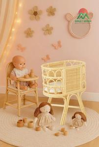 Lit bébé en rotin NHAT MINH, design tropical, finition naturelle, pour bébés et enfants de 0 à 3 ans, berceau pour poupées - Product Image 4