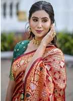 Sari de Seda Banarasi Indio Color Marrón para Mujer, Venta Directa de Mayorista, para Fiestas y Bodas, Disponible en Todas las Temporadas a Precio de Mayoreo