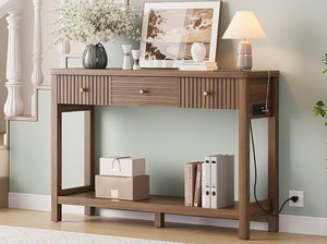 Mesa Consola Moderna de Madera Maciza con Estante de Almacenamiento, Mueble para Recibidor, Sala de Estar o Pasillo, Diseño Escandinavo - Product Image 5