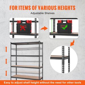 Scaffalatura da Garage a 5 Ripiani Regolabili, Capacità 900 Kg, Unità di Stoccaggio in Metallo, Scaffale Multiuso Nero - 18' - Product Image 6