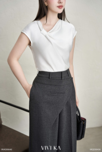 Women's Feminine Solid White Satin Asymmetrical Neck <b>Cap</b> Sleeve Summer Casual Office Blouse Breathable Draped Top SOEN - Product Image 4