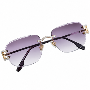 Gafas de Sol Hip Hop con Montura Completa, Diamantes Moissanite, Lentes Transparentes Anti-Reflejantes, Color Morado, Cómodas, Ligeras, en Caja de Regalo - Product Image 1